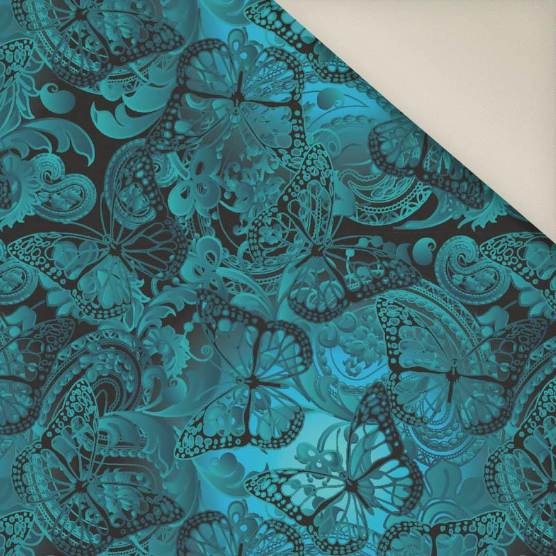 KORONKOWE MOTYLE / niebieskie - Welur tapicerski