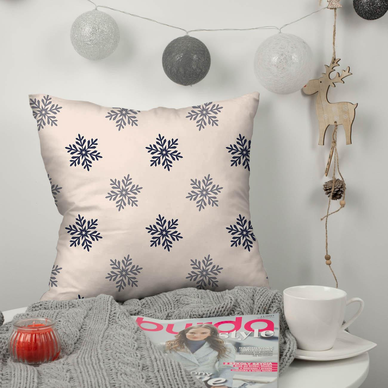 PŁATKI ŚNIEGU wz. 5 (ZIMOWY CZAS) / beżowy - tkanina bawełniana