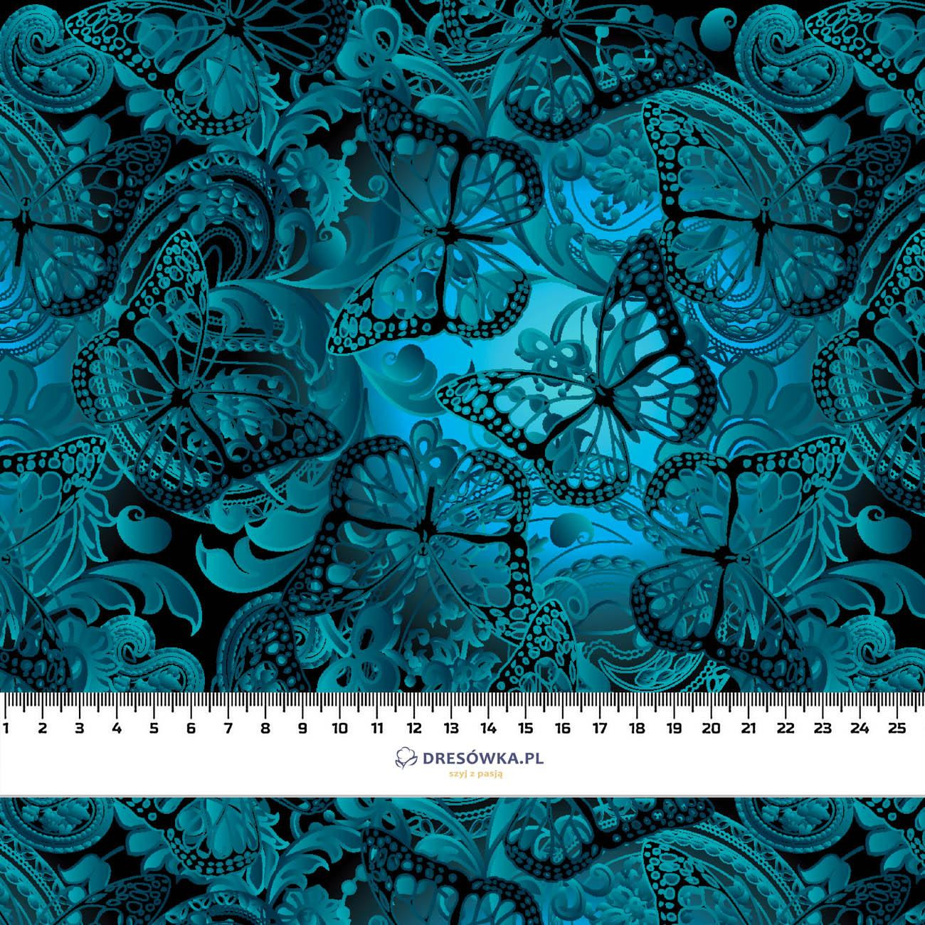 KORONKOWE MOTYLE / niebieskie - dzianina pętelkowa z elastanem ITY