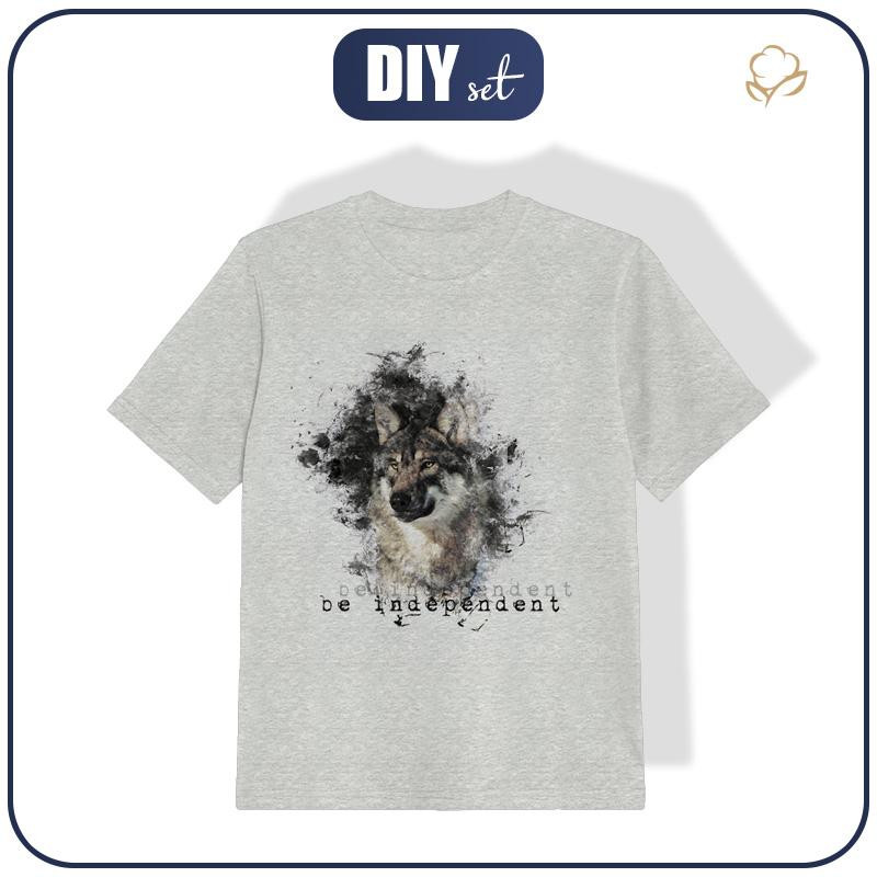 T-SHIRT DZIECIĘCY - BE INDEPENDENT (BE YOURSELF) - M-01 melanż jasnoszary - single jersey