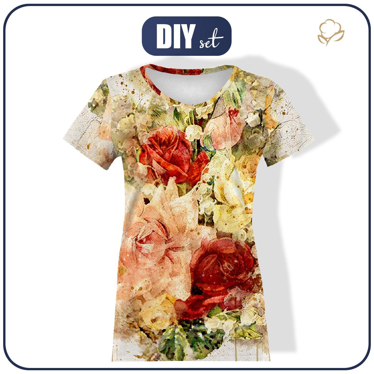 T-SHIRT DAMSKI - WATERCOLOR FLOWERS wz. 7 - single jersey