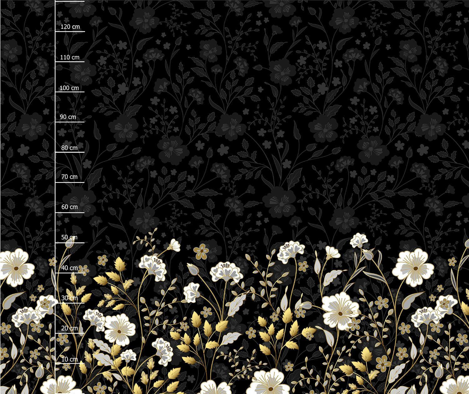 KWIATY (wzór 8) / czarny - panel sukienkowy krepa