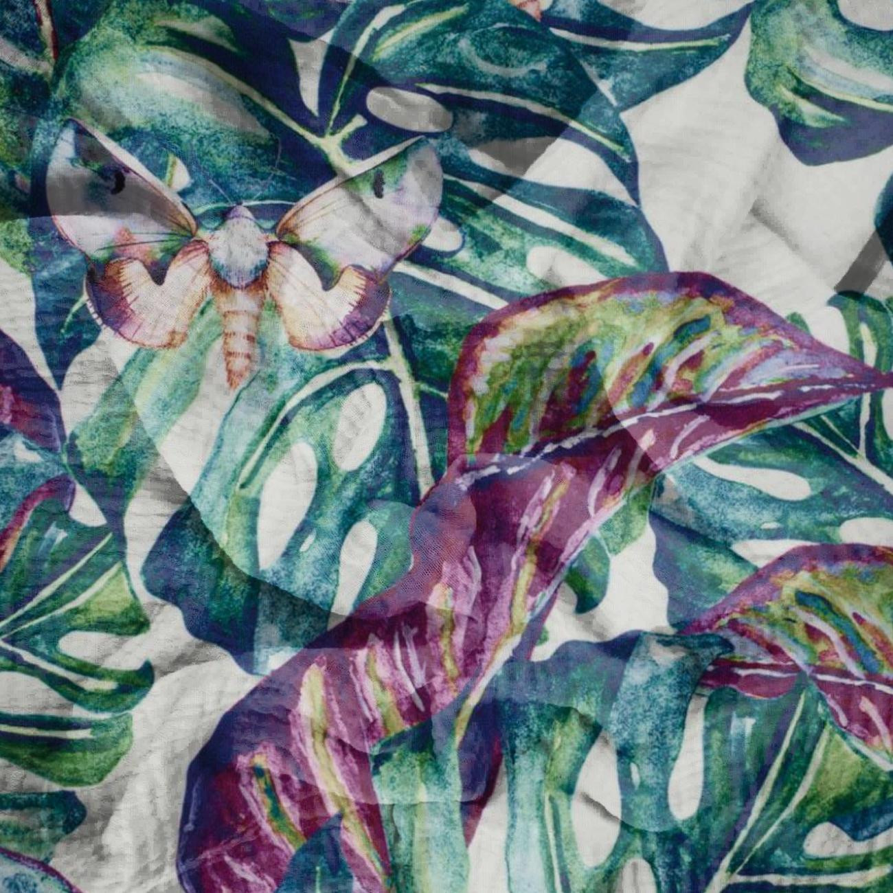 LIŚCIE I OWADY WZ. 5 (TROPIKALNA NATURA) / biały - Muślin bawełniany