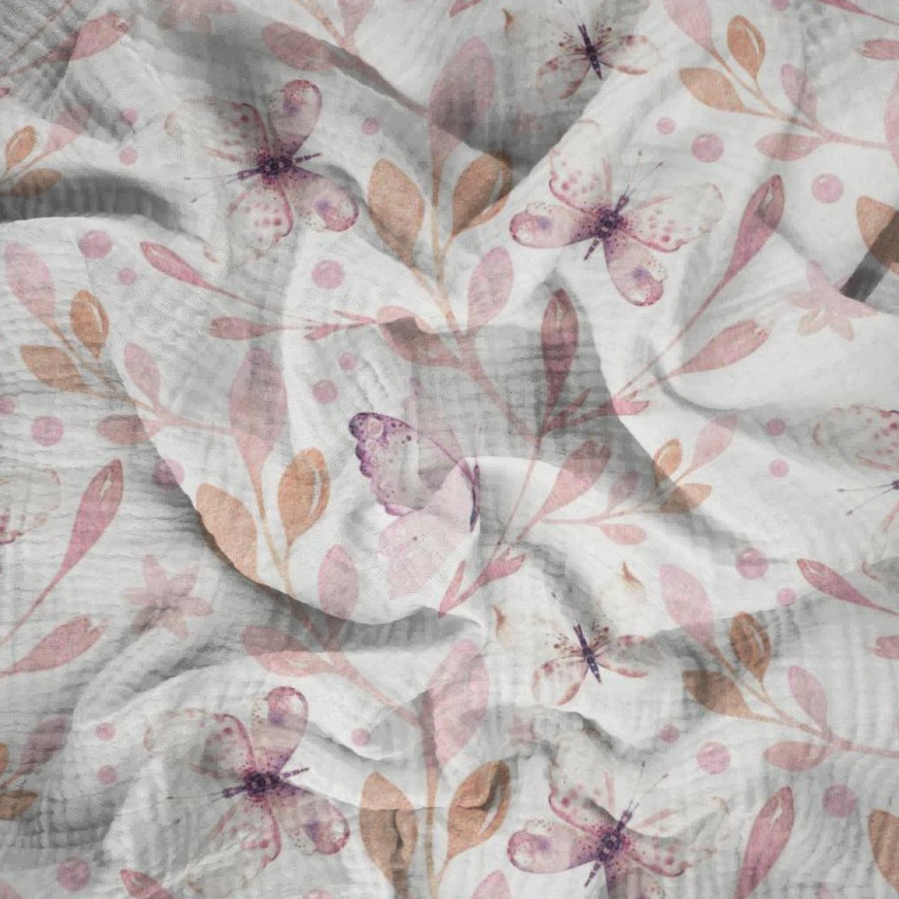 MOTYLE MIX WZ. 2 (AKWARELOWE MOTYLE) - Muślin bawełniany