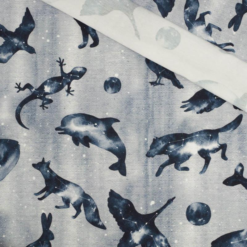 ZWIERZĘTA MIX (GALAKTYCZNE ZWIERZĘTA) / szary - single jersey z elastanem 