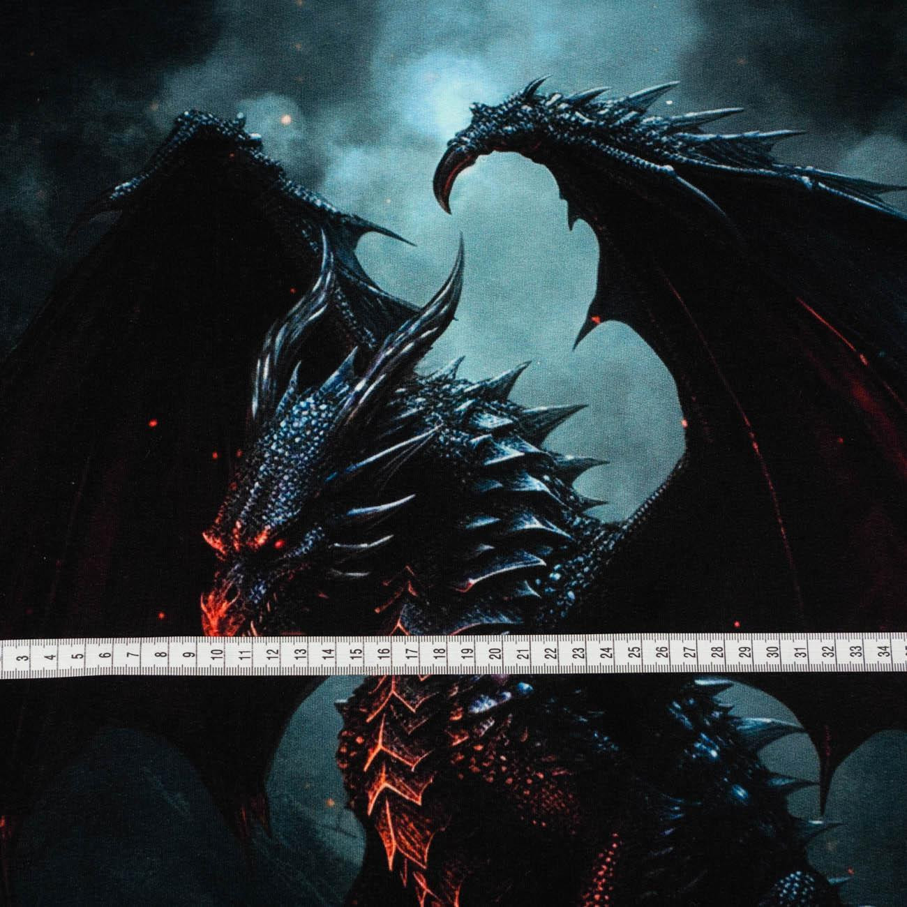 GOTHIC DRAGON - panel (60cm x 50cm) - dzianina pętelkowa z elastanem ITY
