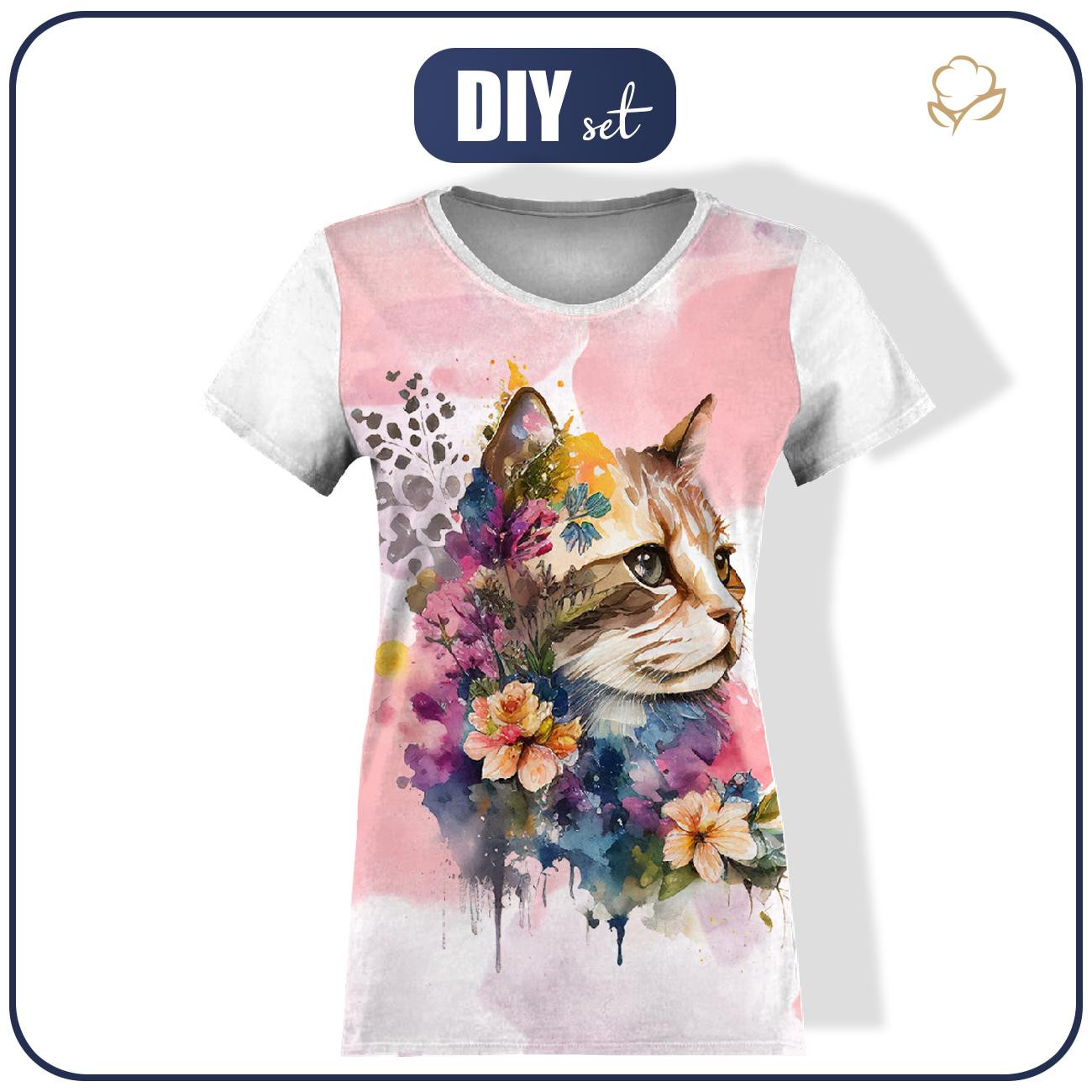 T-SHIRT DAMSKI - WATERCOLOR CAT WZ. 1 - zestaw do uszycia