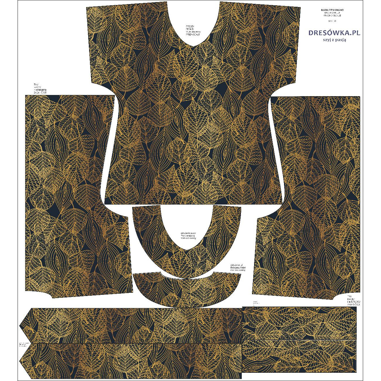 BLUZKA TYPU KIMONO - GOLD LEAVES wz. 2 - zestaw do uszycia 