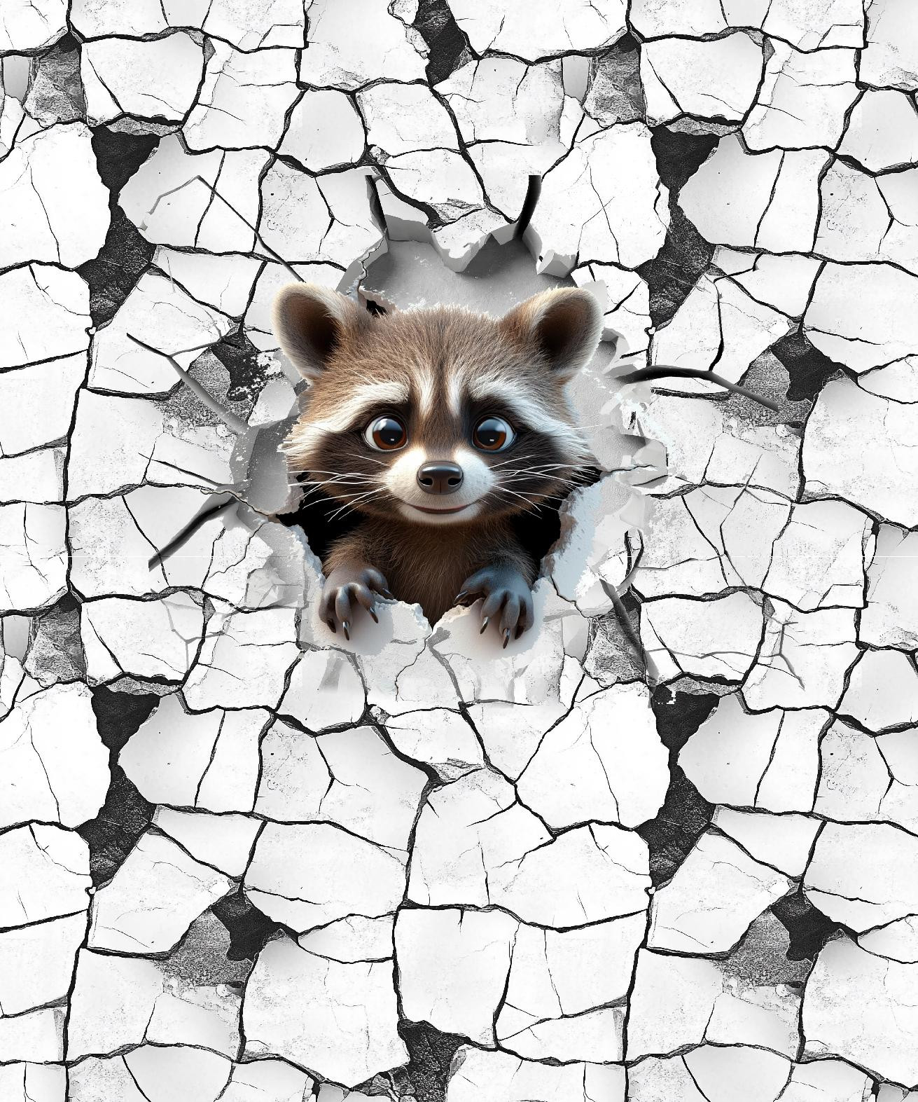 ANIMALS CRACKED wz.2 (raccoon) - panel (60cm x 50cm)