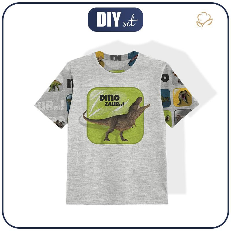 T-SHIRT DZIECIĘCY - KAFELKI DINO WZ. 3/ M-01 melanż jasnoszary- single jersey