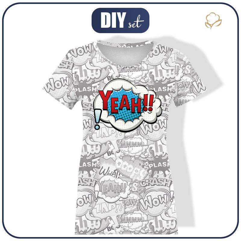 T-SHIRT DAMSKI - KOMIKS / yeah (niebiesko - czerwony) - single jersey