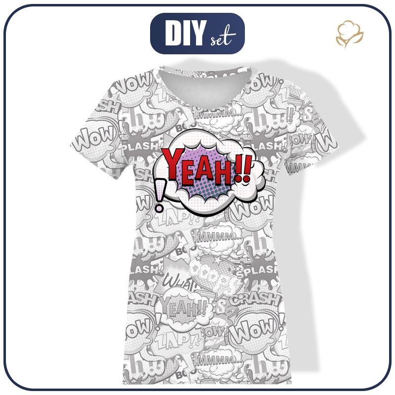 T-SHIRT DAMSKI - KOMIKS / yeah (fioletowo - czerwony) - single jersey