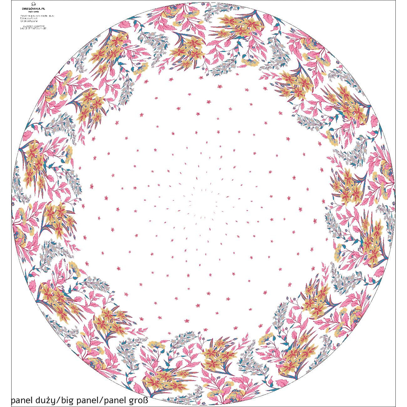 KWIATY (wzór 7) / biały - panel na spódnicę z koła