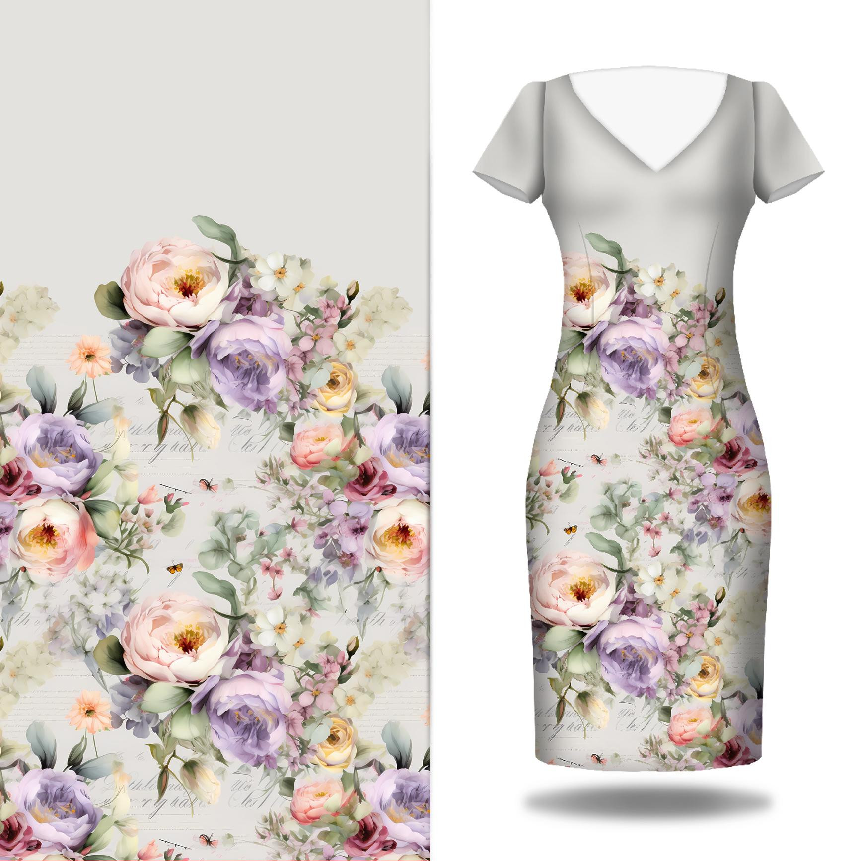 VINTAGE FLOWERS - panel sukienkowy muślin bawełniany