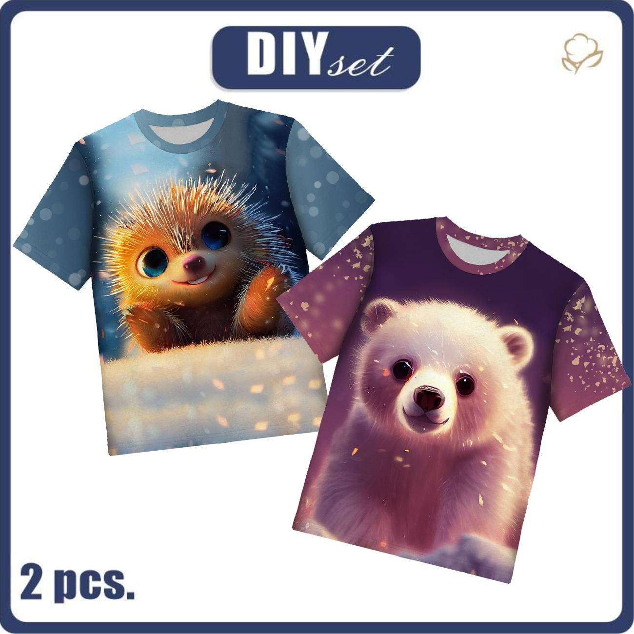 2-PACK - T-SHIRT DZIECIĘCY - ANIMOWANE ZWIERZAKI WZ. 1 - ZESTAW DO USZYCIA