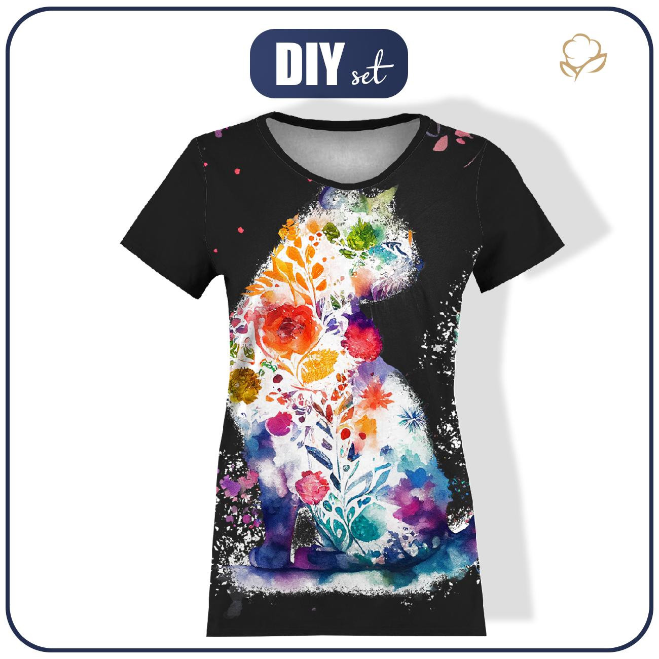 T-SHIRT DAMSKI - WATERCOLOR CAT WZ. 2 - zestaw do uszycia