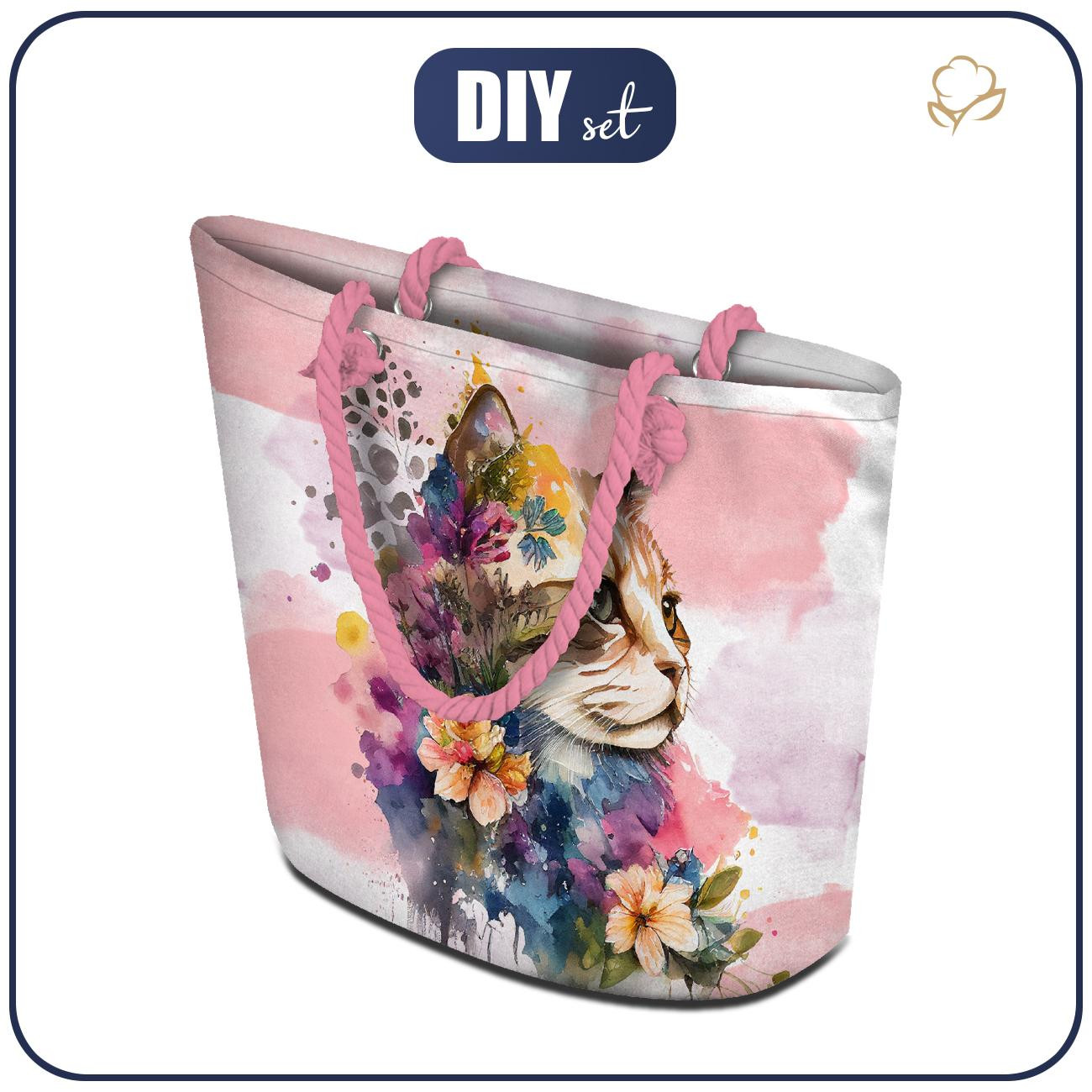 TORBA SHOPPER - WATERCOLOR CAT WZ. 1 - zestaw do uszycia