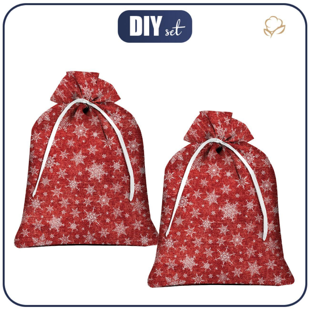 Woreczki prezentowe - ŚNIEŻYNKI WZ.2 / ACID WASH CZERWONY - zestaw do uszycia