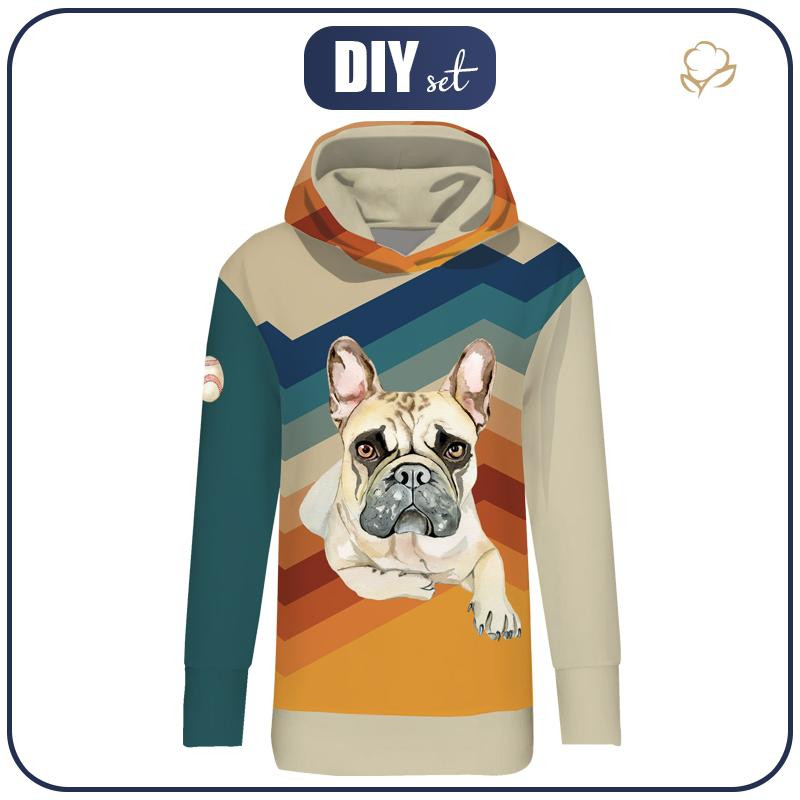 BLUZA DAMSKA (MEGI) - DŁUGA Z KAPTUREM - BULDOG / paski -  dzianina pętelkowa