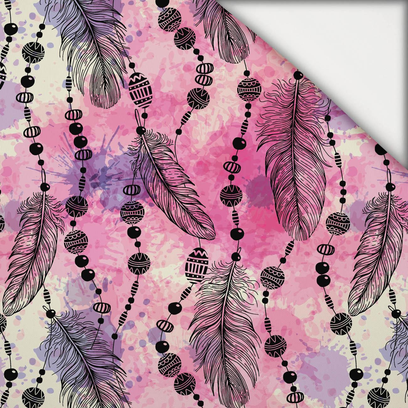 RÓŻOWE PIÓRKA I KORALIKI - lekka dzianina drapana