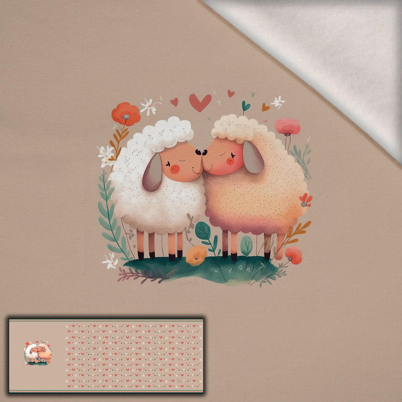 SHEEP IN LOVE - panel panoramiczny dzianina drapana z elastanem ITY (60cm x 155cm)