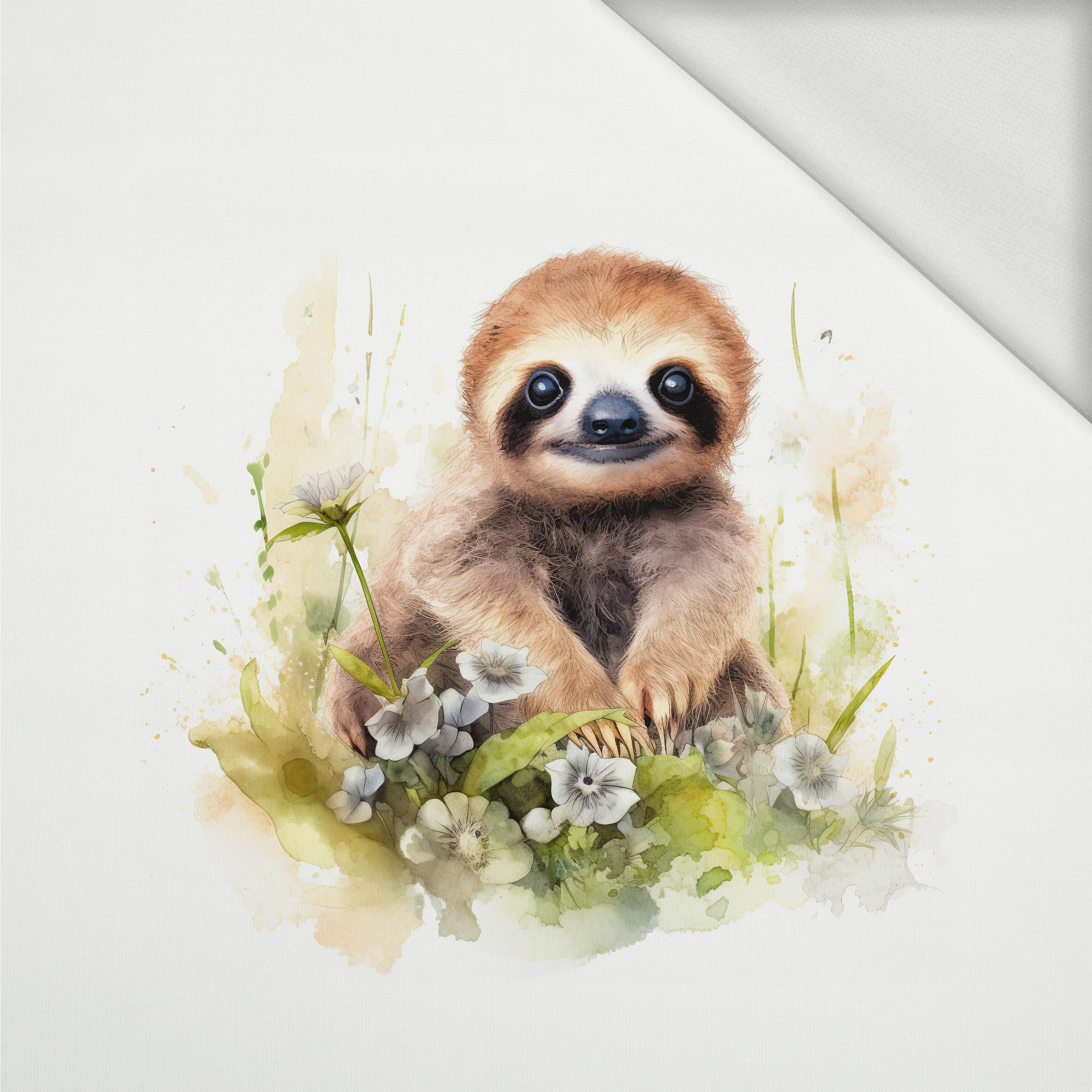 WATERCOLOR SLOTH - panel (60cm x 50cm) dzianina pętelkowa