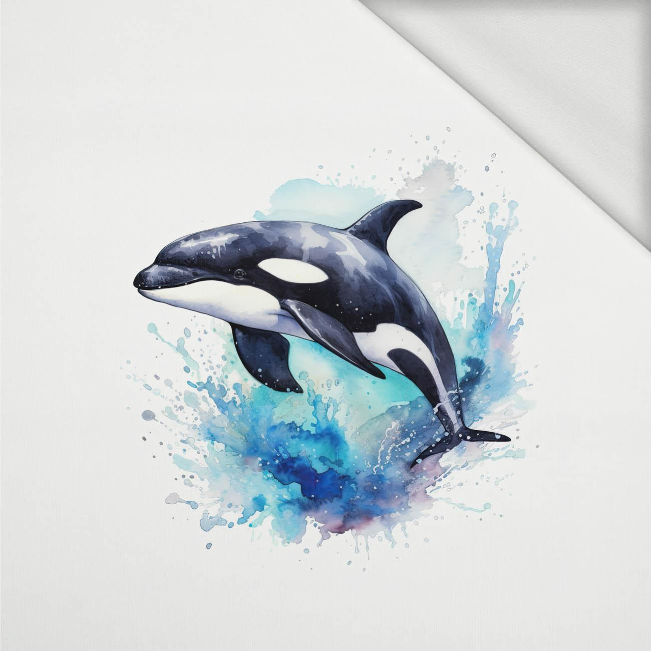 WATERCOLOR WHALE - panel (60cm x 50cm) dzianina pętelkowa