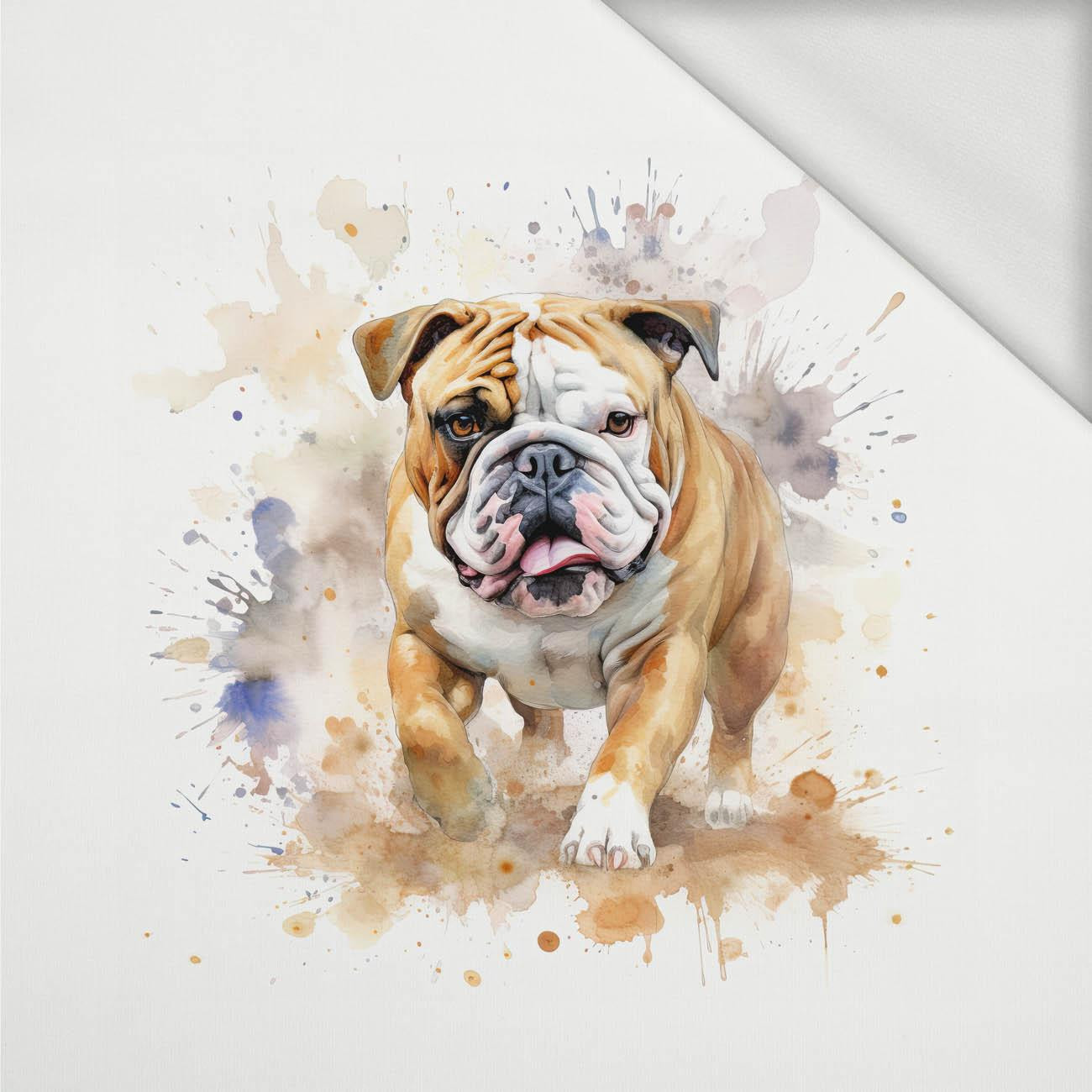 WATERCOLOR BULLDOG - panel (75cm x 80cm) dzianina pętelkowa