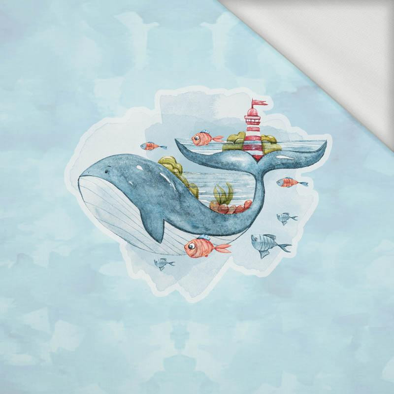 WIELORYB I LATARNIA MORSKA wz. 2 (MAGICZNY OCEAN) - panel panoramiczny dzianina pętelkowa (60cm x 155cm)