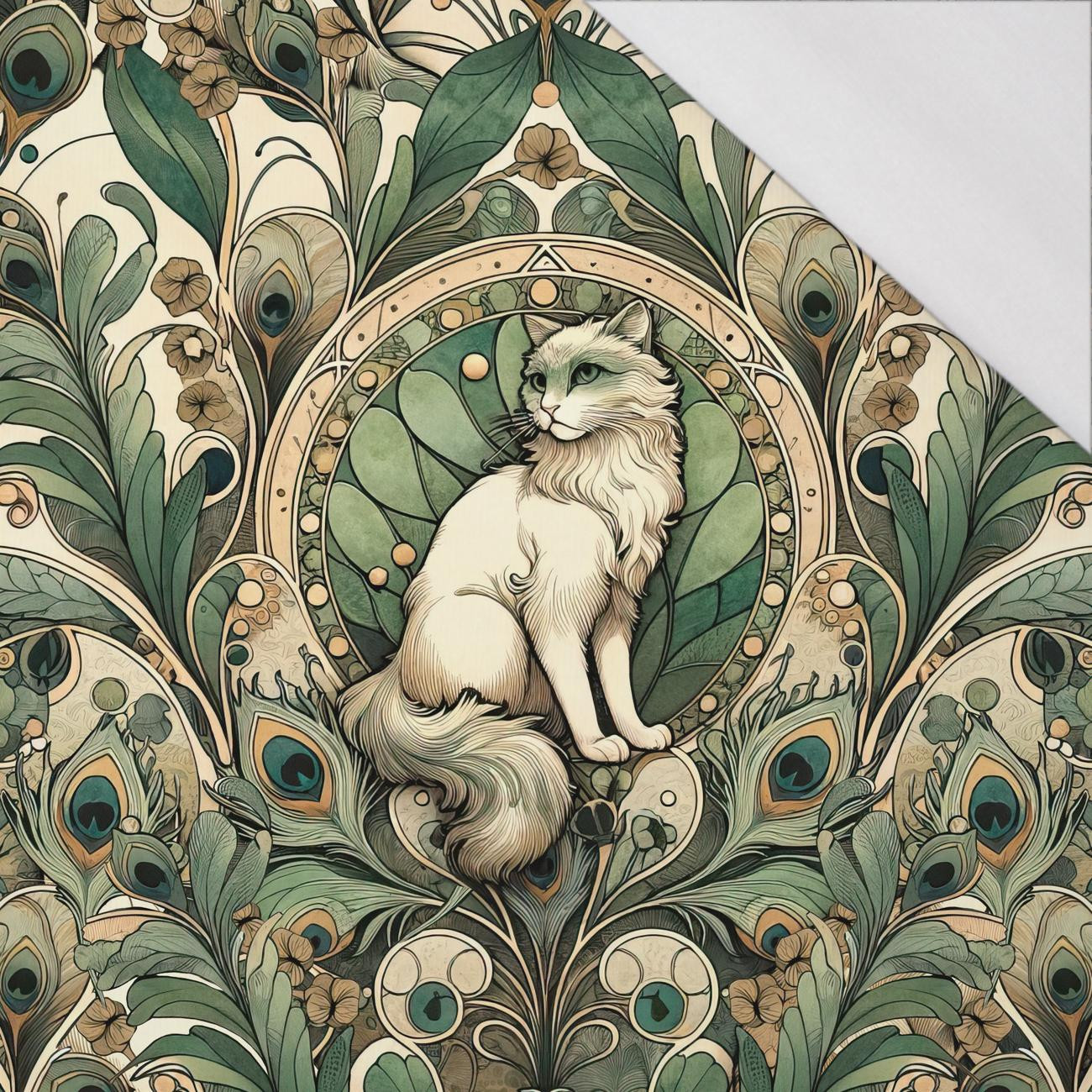 ART NOUVEAU CATS & FLOWERS WZ. 1 - panel (75cm x 80cm) SINGLE JERSEY