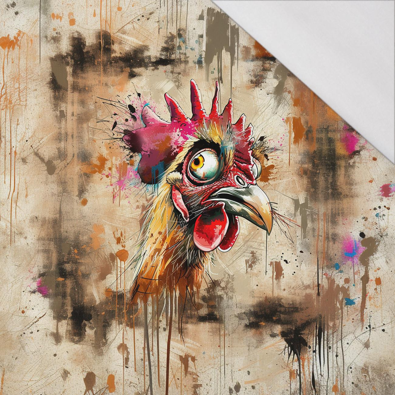 CRAZY CHICKEN  - panel (75cm x 80cm) dzianina pętelkowa