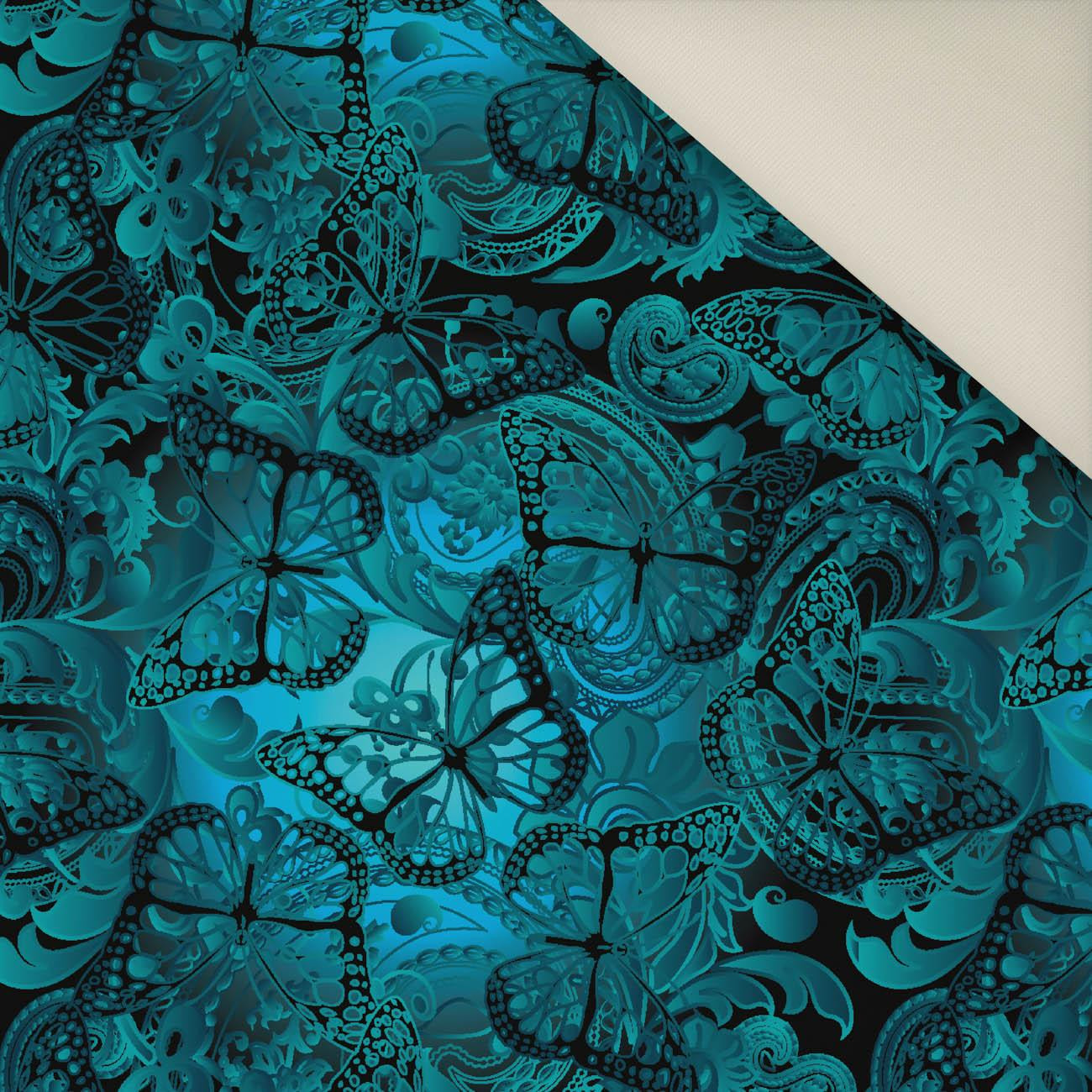KORONKOWE MOTYLE / niebieskie- Welur tapicerski