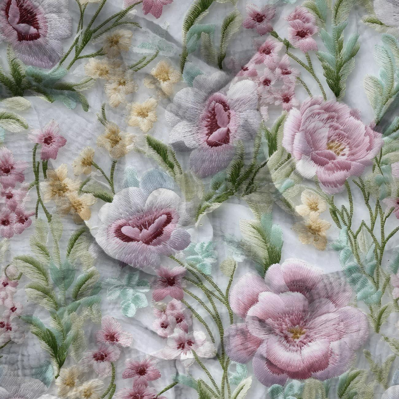 FLOWERS 3D WZ. 8 - Muślin bawełniany