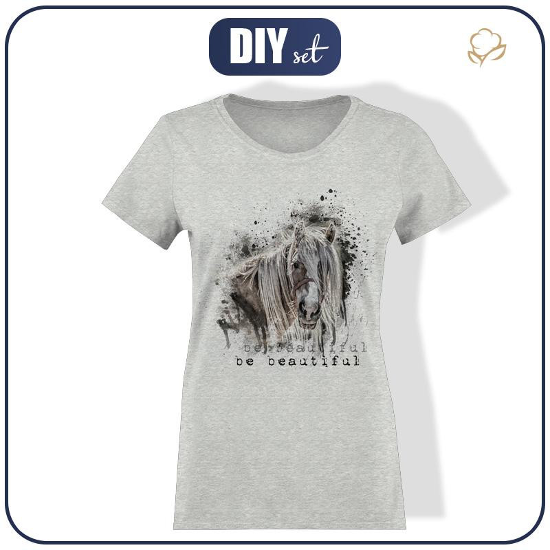 T-SHIRT DAMSKI - BE BEAUTIFUL (BE YOURSELF) / M-01 melanż jasnoszary - single jersey