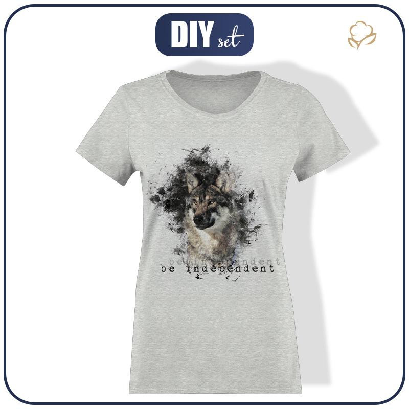 T-SHIRT DAMSKI - BE INDEPENDENT (BE YOURSELF) / M-01 melanż jasnoszary - single jersey