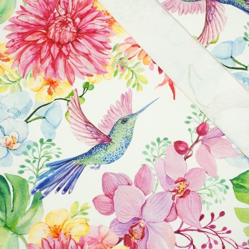 KOLIBRY I KWIATY - dresówka pętelkowa 