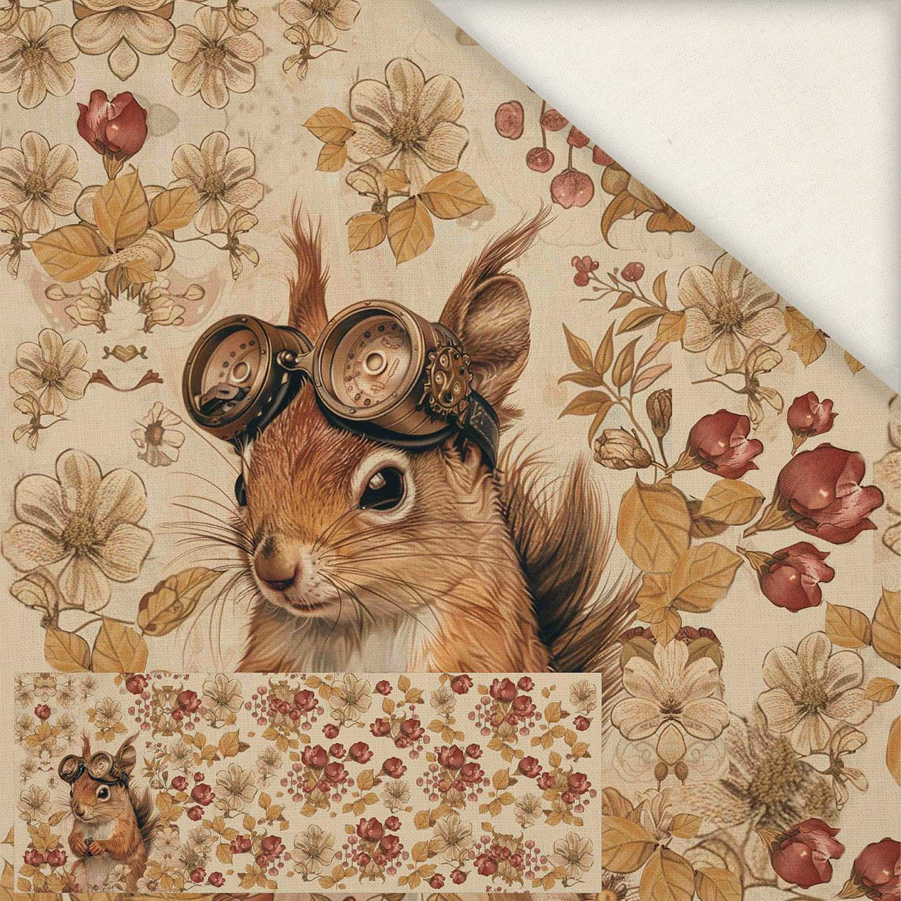 SQUIRREL STEAMPUNK FOREST - PANEL PANORAMICZNY (60cm x 135cm )Len 100%