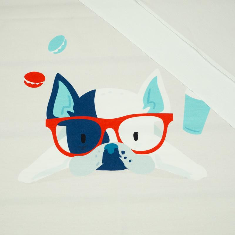 Pies w okularach (J'adore Paris) / aqua - panel dzianina pętelkowa 