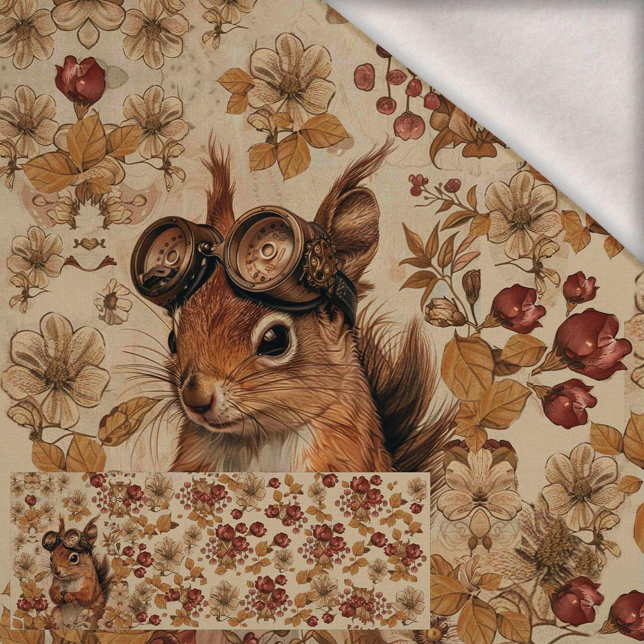 SQUIRREL STEAMPUNK FOREST - panel panoramiczny dzianina drapana z elastanem ITY (60cm x 155cm)