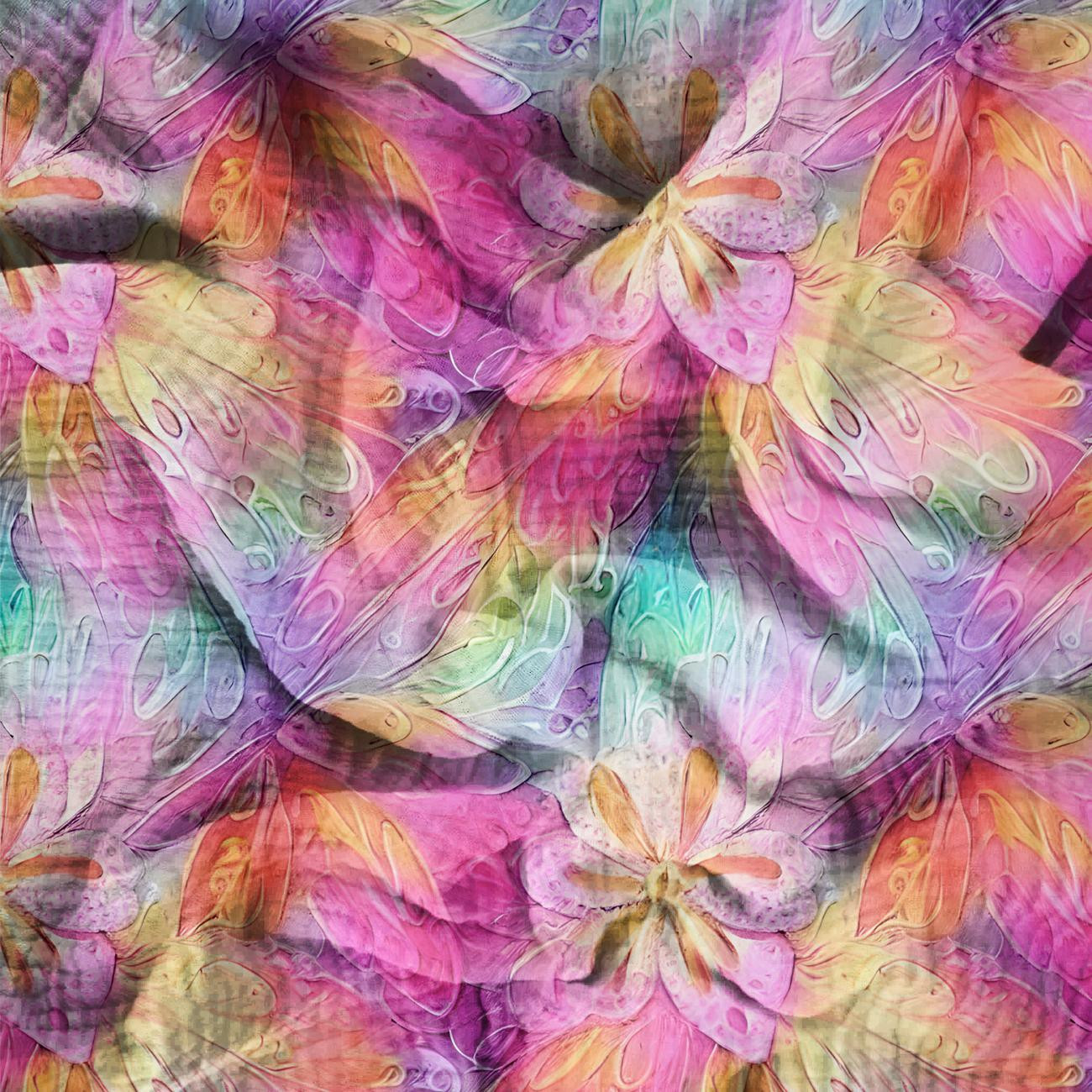 TĘCZOWE KWIATY  - Muślin bawełniany