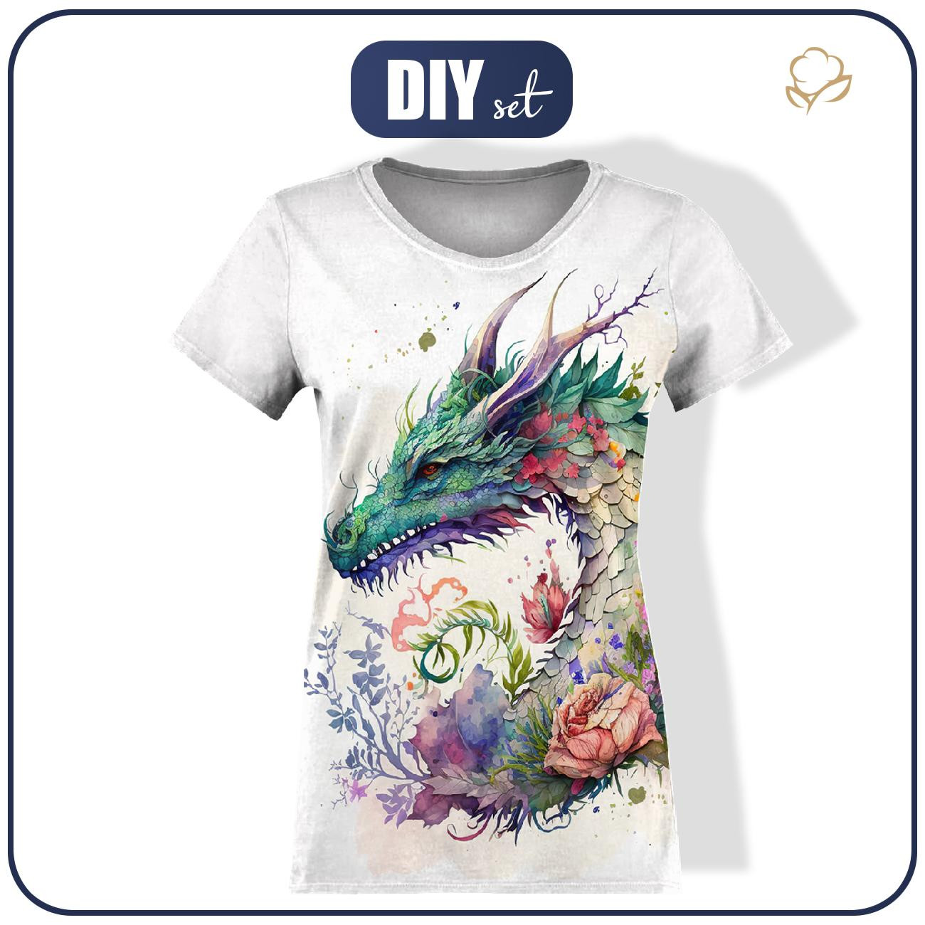 T-SHIRT DAMSKI - WATERCOLOR DRAGON - zestaw do uszycia