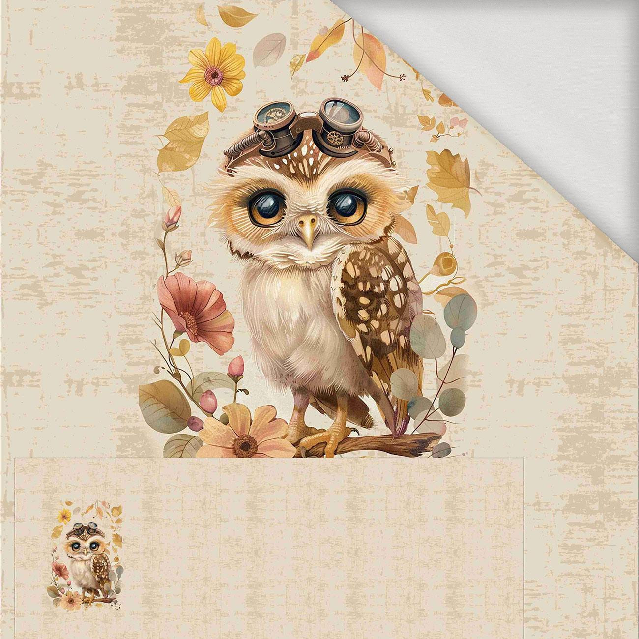 OWL STEAMPUNK FOREST WZ. 2 - PANEL PANORAMICZNY (60cm x 140 cm) jersey wiskozowy 