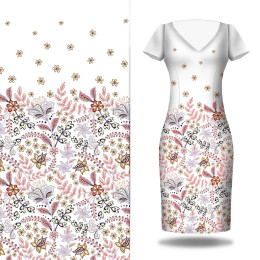 KWIATY (wzór 3) / biały - panel sukienkowy Len 100%