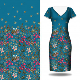 KWIATY (wzór 5 róż) / niebieski - panel sukienkowy PTE200 