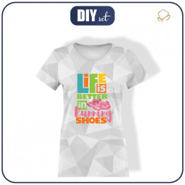 T-SHIRT DAMSKI - LIFE IS BETTER IN RUNNING SHOES / lód - single jersey