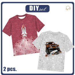 2-PACK - T-SHIRT DZIECIĘCY - RAKIETA I JEEP - ZESTAW DO USZYCIA (140/146)
