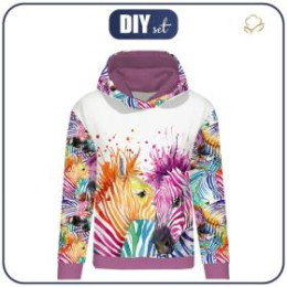 BLUZA DAMSKA (POLA) CLASSIC Z KAPTUREM - ZEBRY (tęczowy) - dzianina pętelkowa - XS