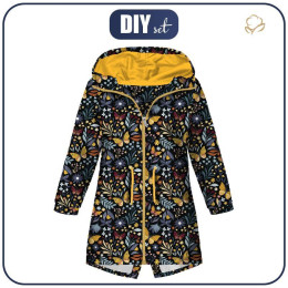 PARKA DZIECIĘCA (ARIEL) - FOLKOWE MOTYLE / czarny - softshell (158/164)