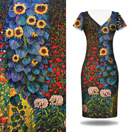 FARM GARDEN WITH SUNFLOWERS (Gustav Klimt) - panel sukienkowy Satyna