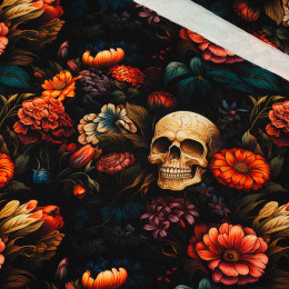 FLOWERS AND SKULL - dzianina pętelkowa 